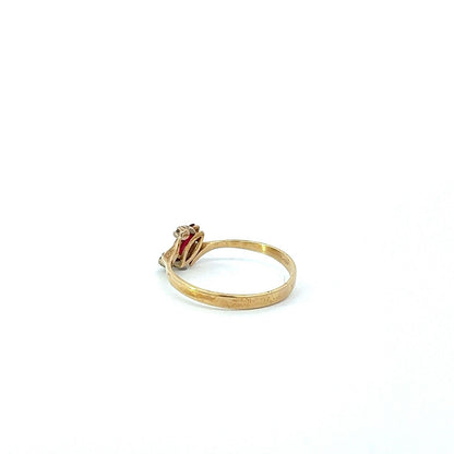 18Ct Yellow Gold Red Gemstone & Diamond Ring