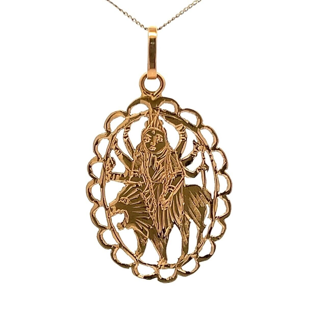 18Ct Yellow Gold Kali Hindu Goddess Framed Medallion Pendant