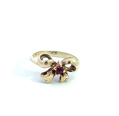 9Ct Yellow Gold Garnet Bow Ring