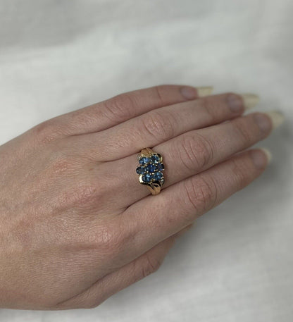 9Ct Yellow Gold Blue Stone Floral Ring