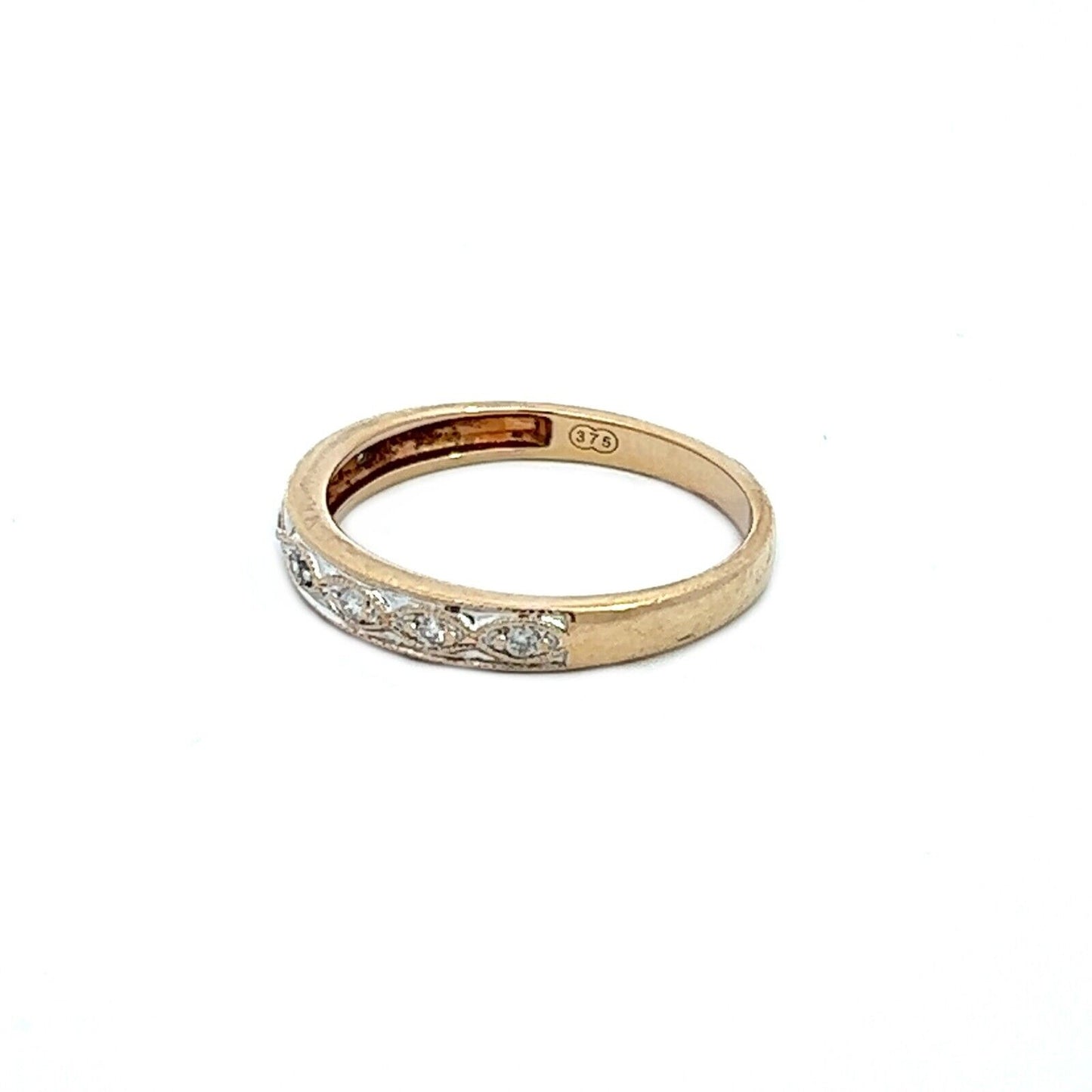 9Ct Yellow Gold Detailed Diamond Band Ring