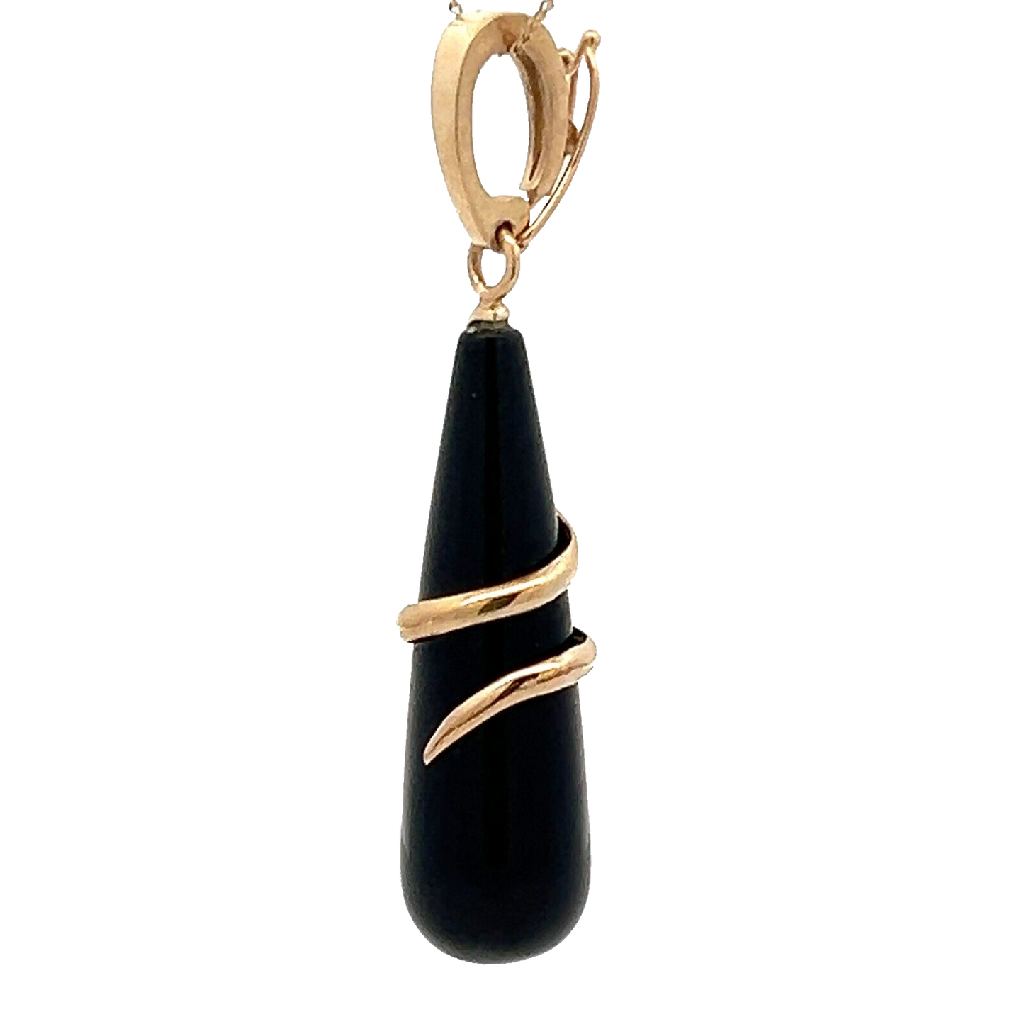 9Ct Yellow Gold Black Agate Teardrop Swirl Enhancer Charm Pendant