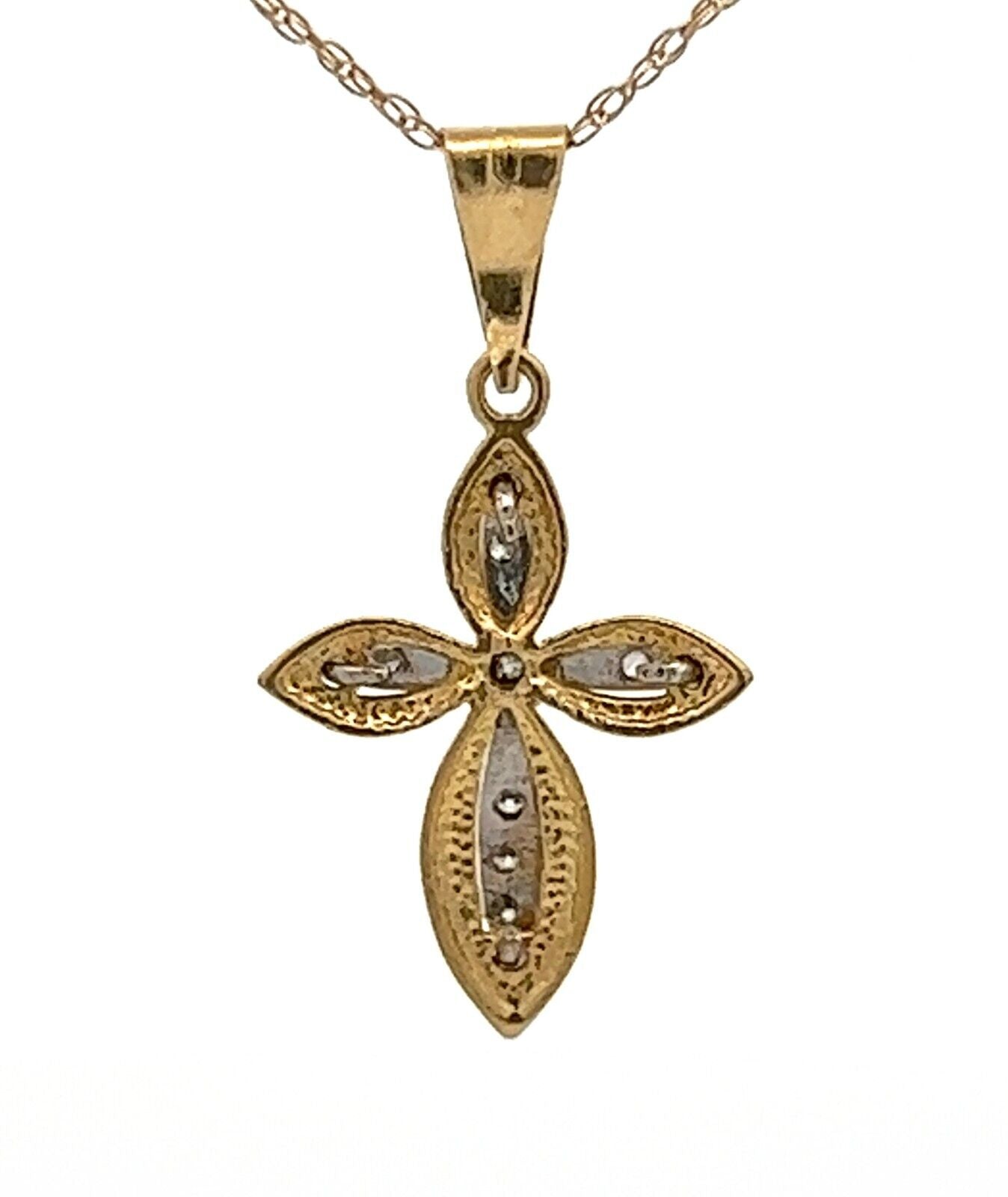 18Ct Two-Toned Gold CZ Cross Pendant Charm