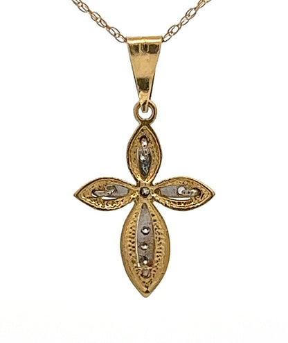 18Ct Two-Toned Gold CZ Cross Pendant Charm