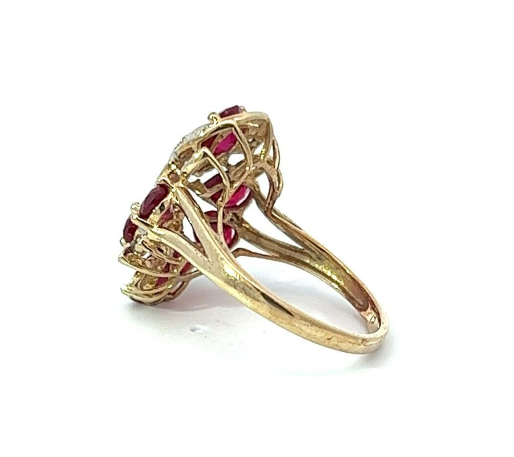 9Ct Yellow Gold Created Ruby and Diamond Cluster Ring