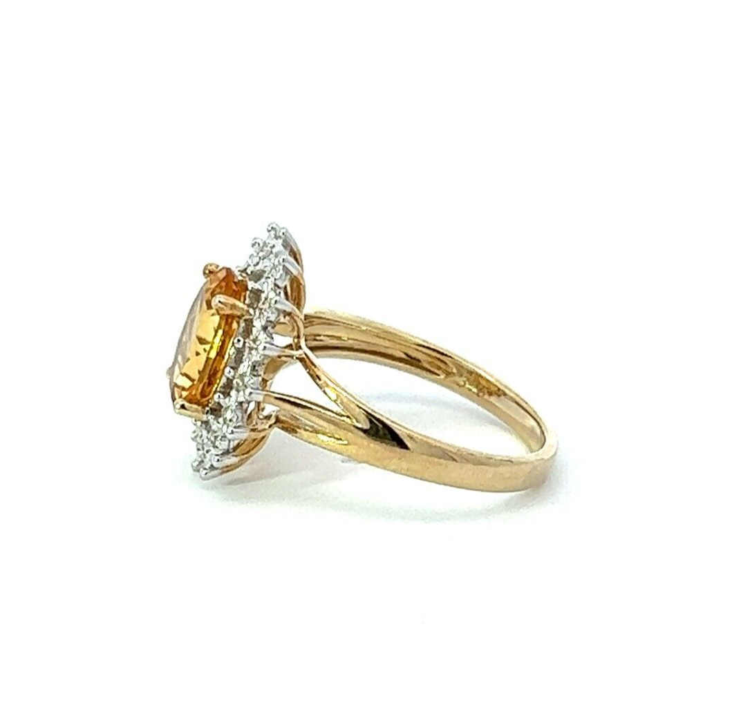 9Ct Yellow Gold Citrine & Diamond Dress Ring