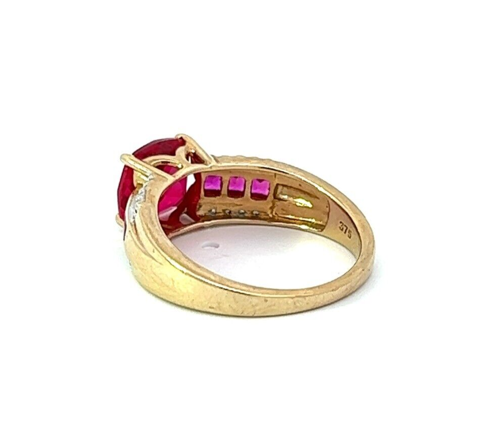 9Ct Yellow Gold Created Ruby and Diamond Ring