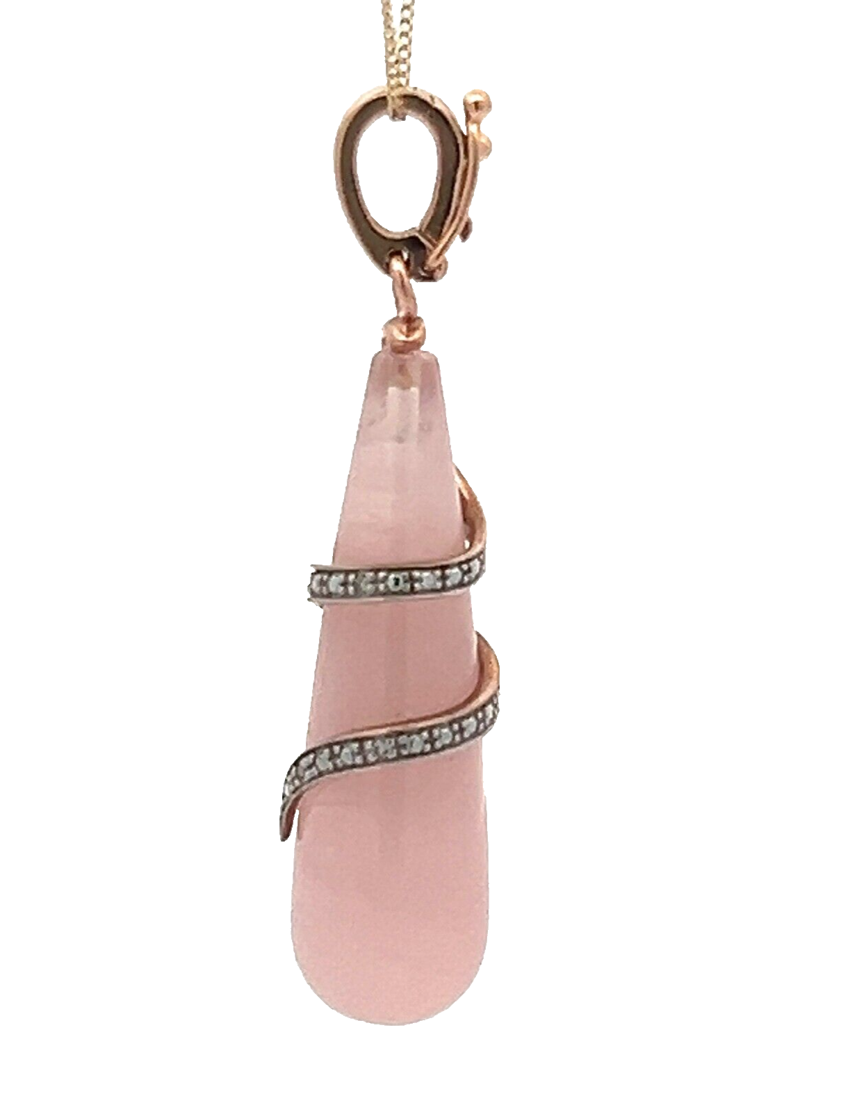 9Ct Rose Gold Rose Quartz & Diamond Teardrop Swirl Enhancer Charm Pendant