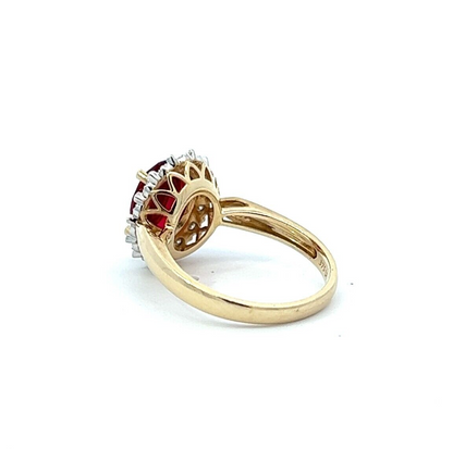 9Ct Yellow Gold Red Gemstone and Diamond Ring