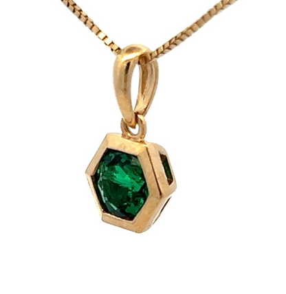 9Ct Yellow Gold Created Emerald Hexagon Bezel Charm Pendant