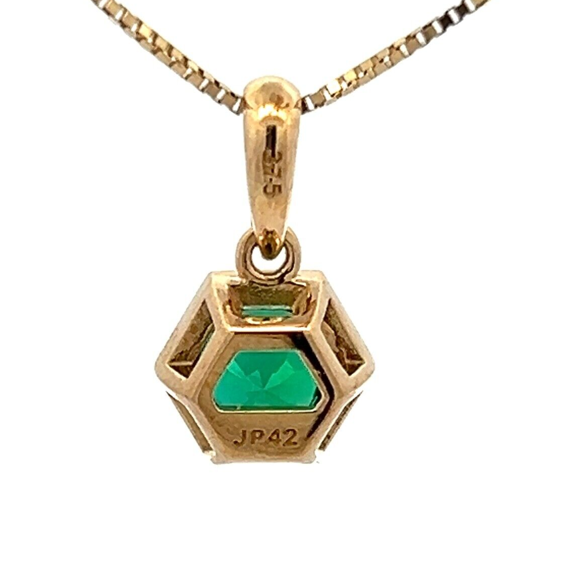 9Ct Yellow Gold Created Emerald Hexagon Bezel Charm Pendant