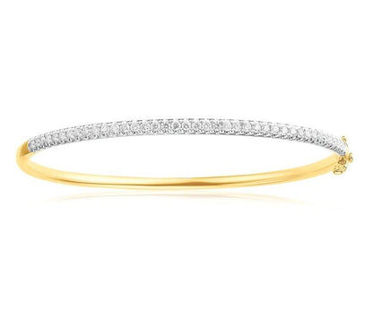 9ct Yellow Gold Round Brilliant Cut 1 Carat TW of Laboratory Grown Diamonds Bangle