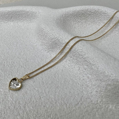 9Ct Yellow Gold Curb 35cm Trace Chain Necklace With 9Ct Two-Toned Heart Pendant