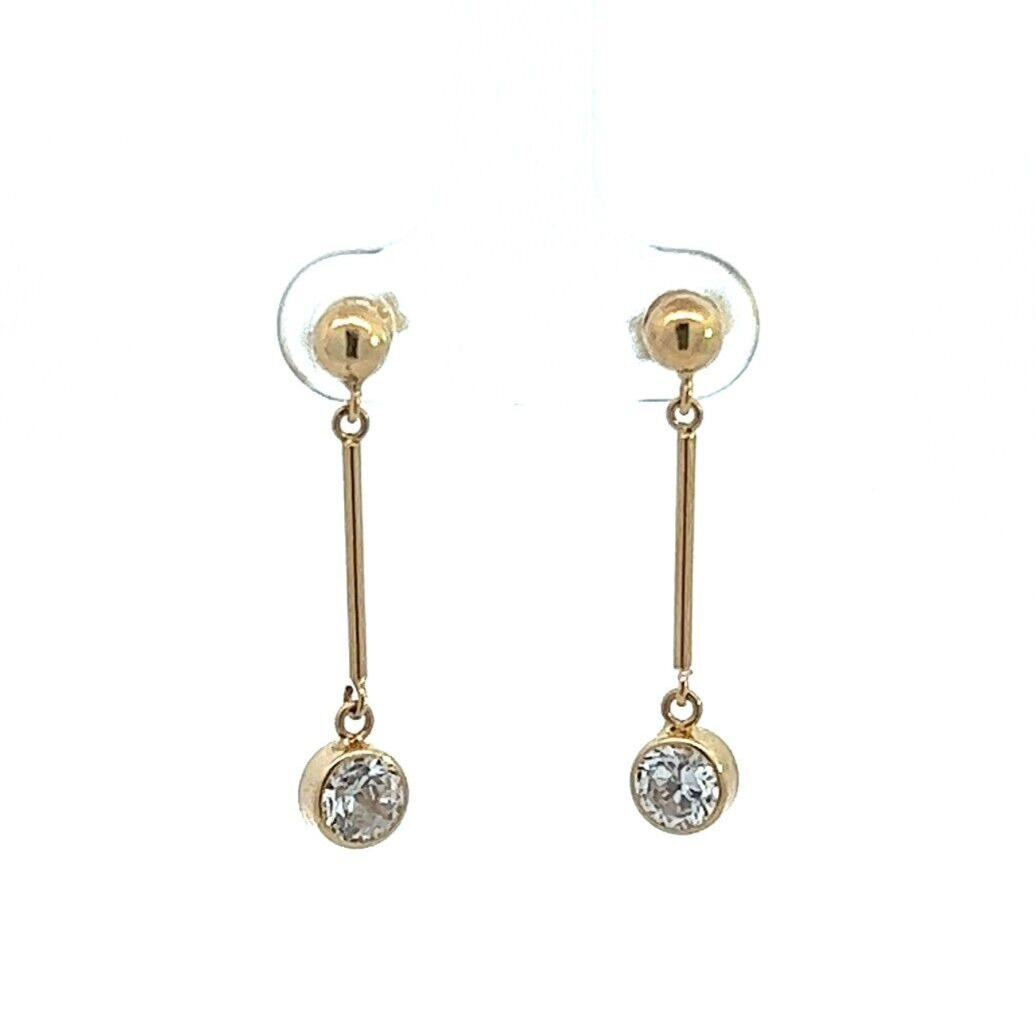 9Ct Yellow Gold Drop CZ Earrings