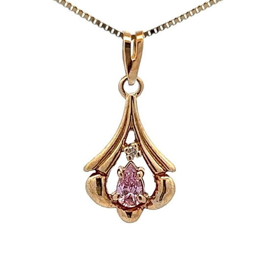 9Ct Yellow Gold Diamond Accent and Pink Gemstone Pendant