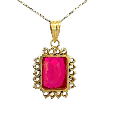 9Ct Yellow Gold Red Gemstone & CZ Pendant