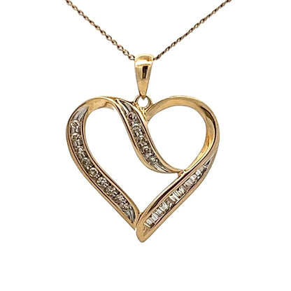 9Ct Yellow Gold 0.10 Carat TW Diamond Heart Shaped Charm Pendant