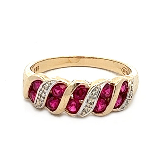 9Ct Yellow Gold Synthetic Ruby and Diamond Ring