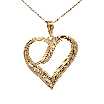 9Ct Yellow Gold 0.10 Carat TW Diamond Heart Shaped Charm Pendant