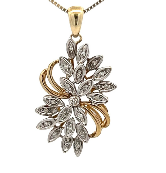 9Ct Two-Toned Gold 0.052 Carat TW Diamond Accent Floral Charm Pendant