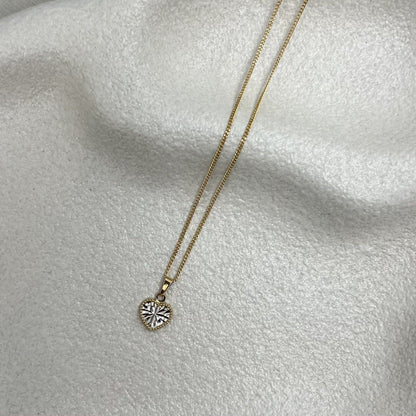 9Ct Yellow Gold Curb 35cm Trace Chain Necklace With 9Ct Two-Toned Heart Pendant