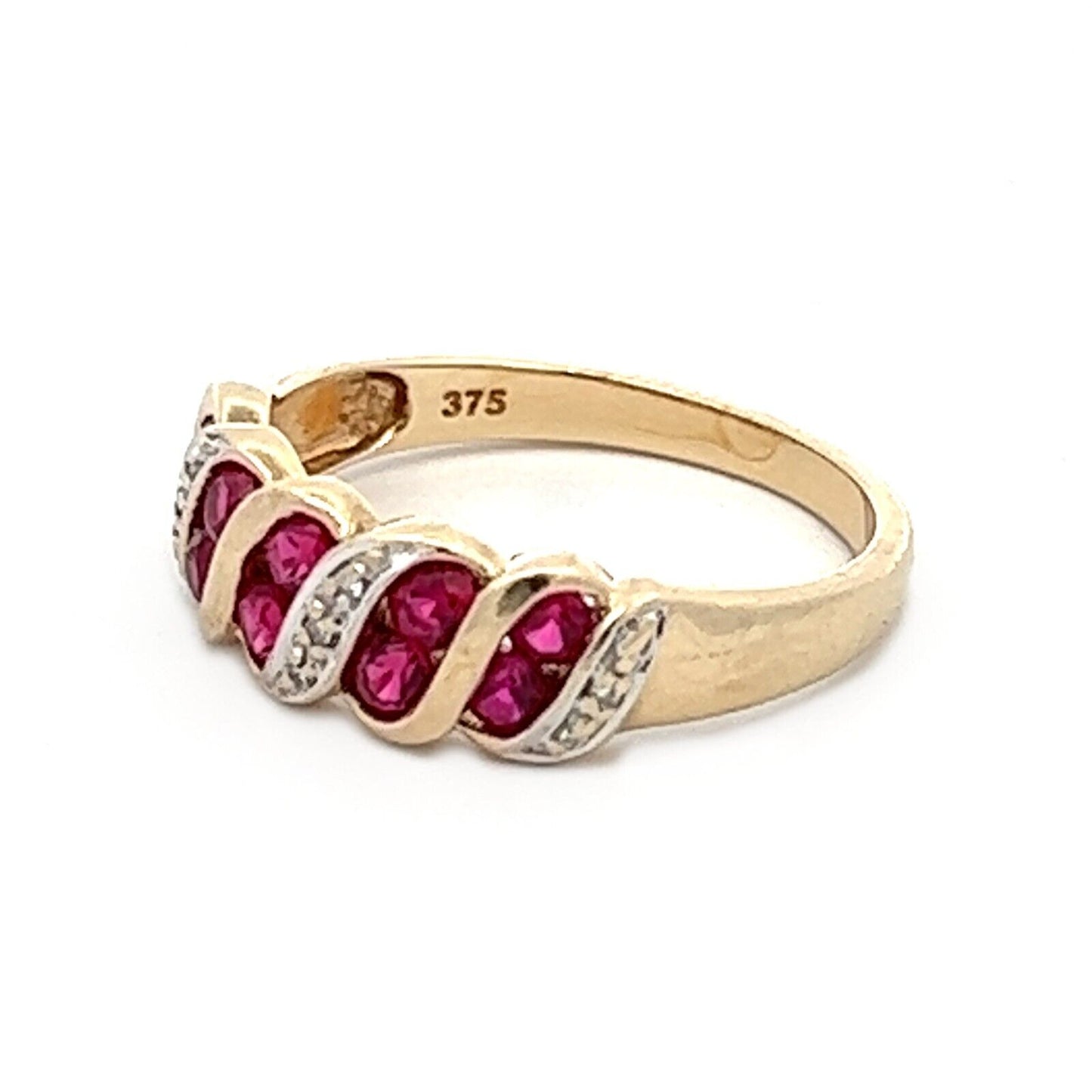 9Ct Yellow Gold Synthetic Ruby and Diamond Ring