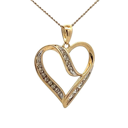 9Ct Yellow Gold 0.10 Carat TW Diamond Heart Shaped Charm Pendant