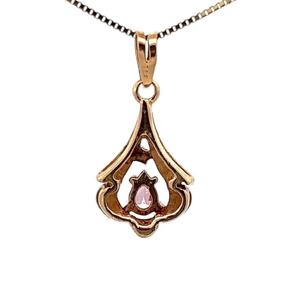 9Ct Yellow Gold Diamond Accent and Pink Gemstone Pendant