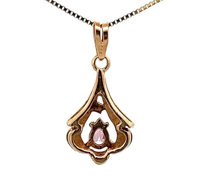 9Ct Yellow Gold Diamond Accent and Pink Gemstone Pendant