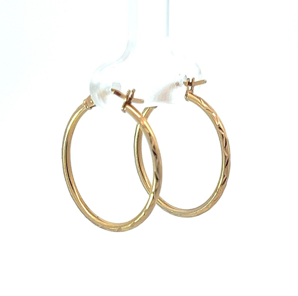 9Ct Yellow Gold Reflective Detailed Hoop Earrings