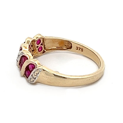 9Ct Yellow Gold Synthetic Ruby and Diamond Ring