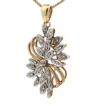 9Ct Two-Toned Gold 0.052 Carat TW Diamond Accent Floral Charm Pendant