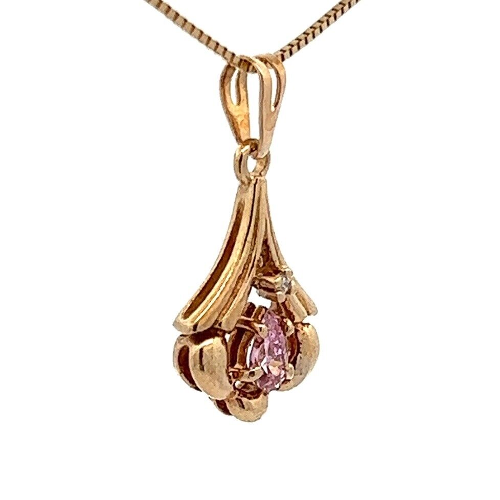 9Ct Yellow Gold Diamond Accent and Pink Gemstone Pendant