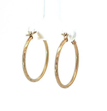 9Ct Yellow Gold Reflective Detailed Hoop Earrings