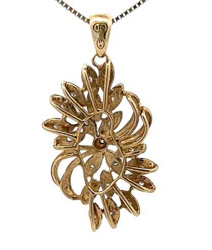 9Ct Two-Toned Gold 0.052 Carat TW Diamond Accent Floral Charm Pendant