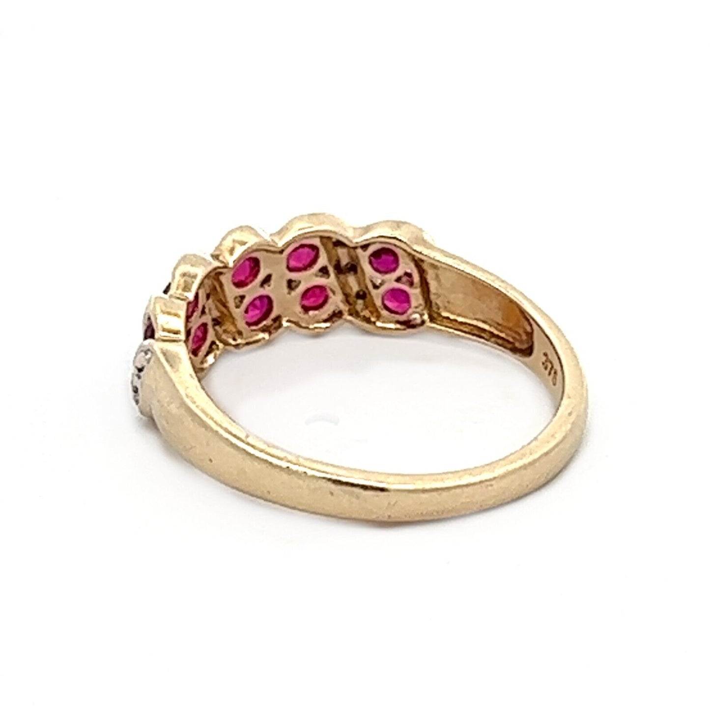 9Ct Yellow Gold Synthetic Ruby and Diamond Ring