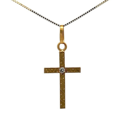 18Ct Yellow Gold Vintage Wave & Dot Detailed Diamond Cross Pendant