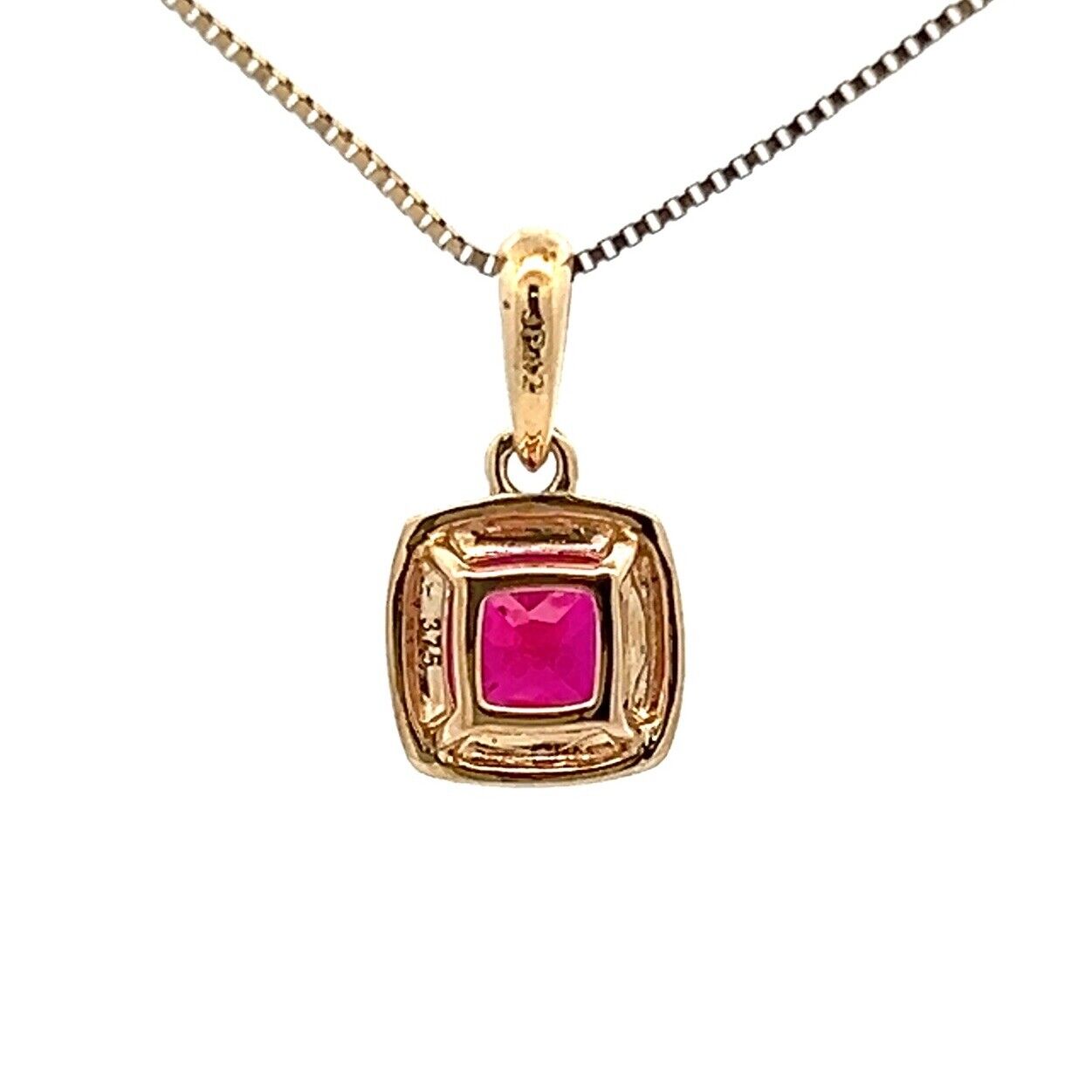 9Ct Yellow Gold Cushion Cut Created Ruby Charm Pendant