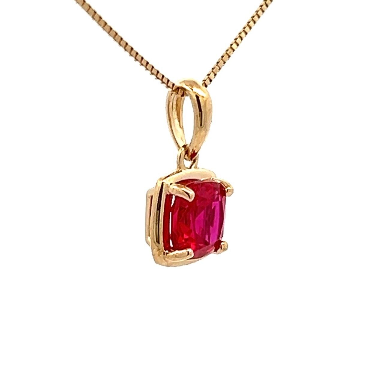 9Ct Yellow Gold Cushion Cut Created Ruby Charm Pendant