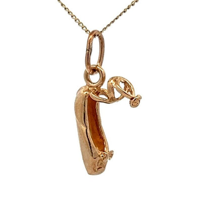 9Ct Yellow Gold Vintage Ballet Shoe Charm Pendant