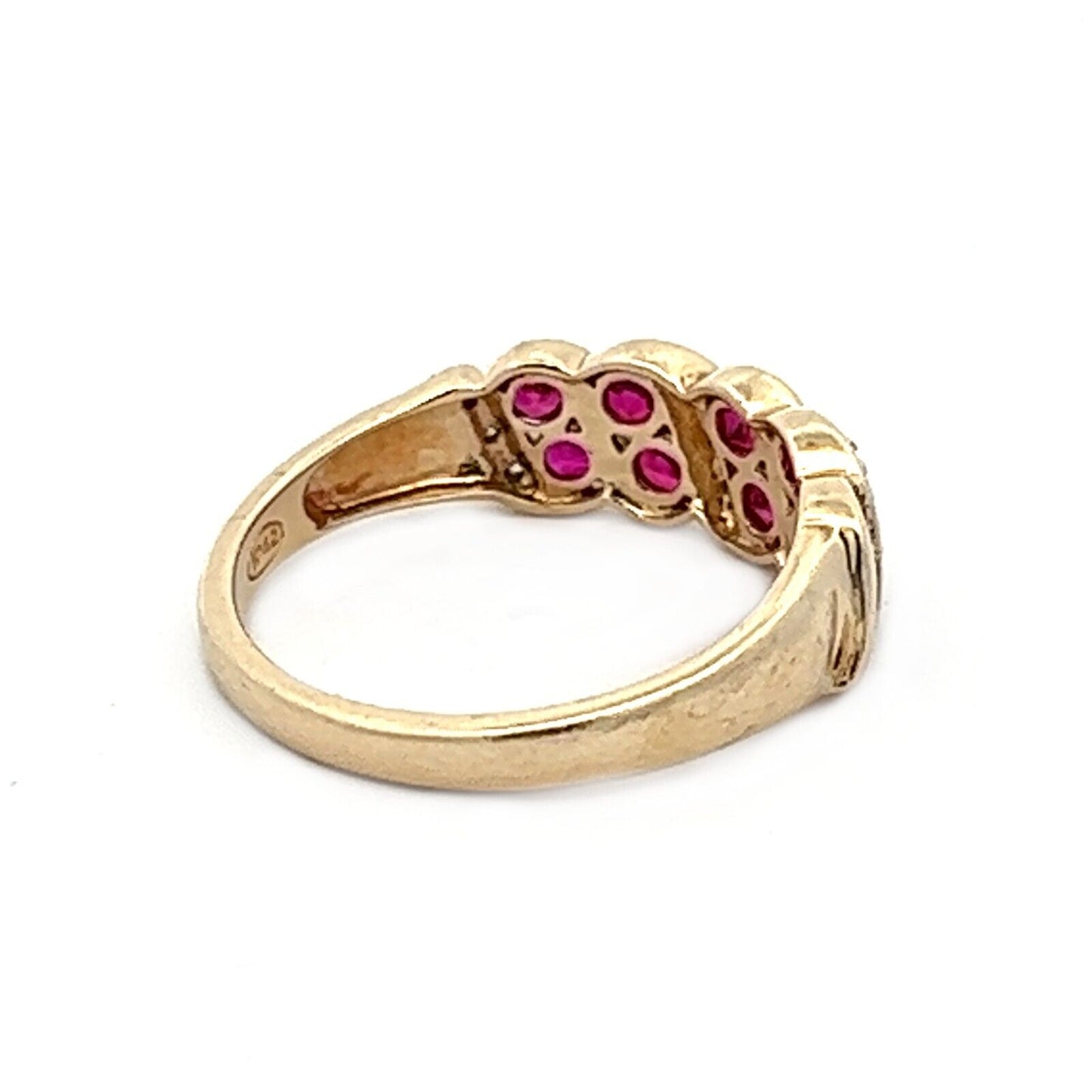 9Ct Yellow Gold Synthetic Ruby and Diamond Ring