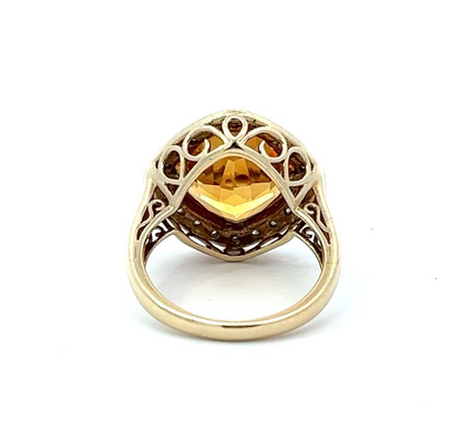 9Ct Yellow Gold Citrine and Diamond Ring