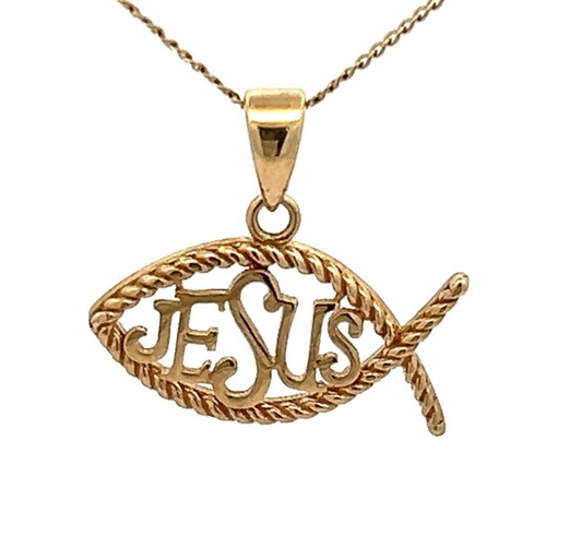 9Ct Yellow Gold Ichthus Jesus Christian Fish Charm Pendant