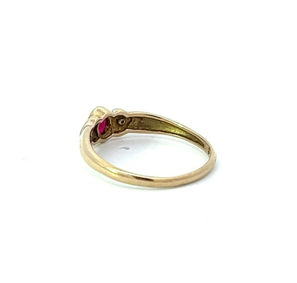 9Ct Yellow Gold Created Ruby and Diamond Accent Ring