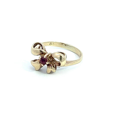 9Ct Yellow Gold Garnet Bow Ring