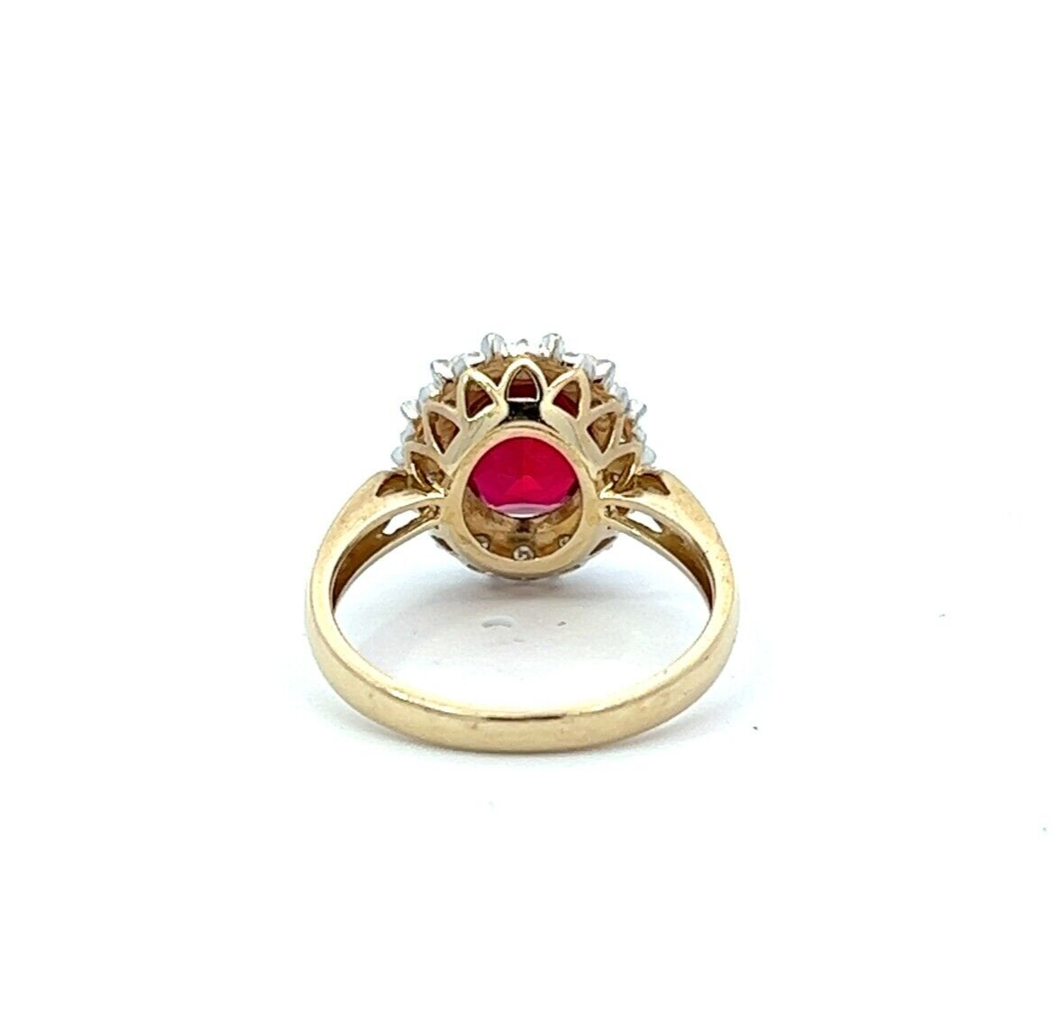 9Ct Yellow Gold Red Gemstone and Diamond Ring