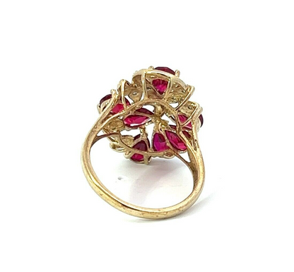 9Ct Yellow Gold Created Ruby and Diamond Cluster Ring