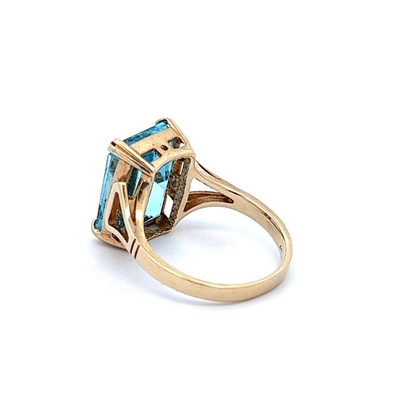 9Ct Yellow Gold Emerald Cut Blue Topaz Ring