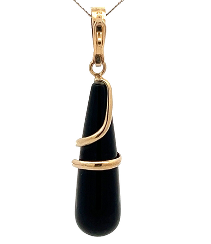 9Ct Yellow Gold Black Agate Teardrop Swirl Enhancer Charm Pendant