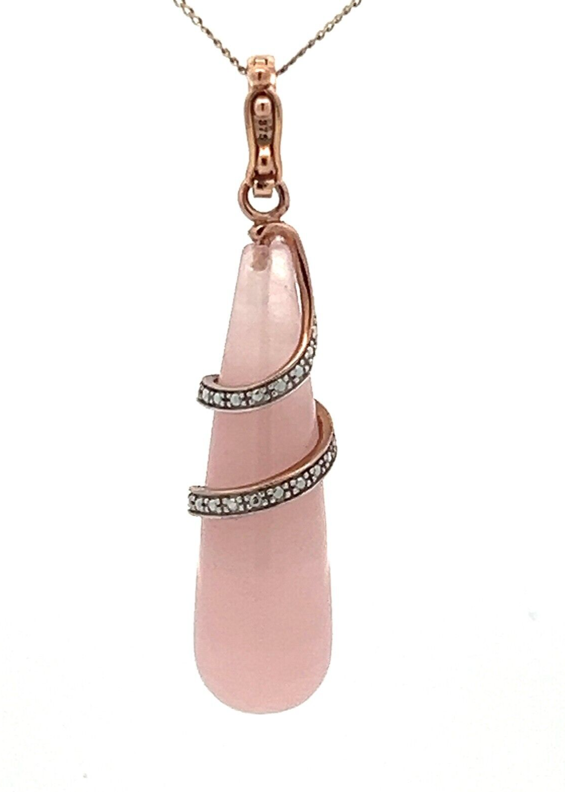 9Ct Rose Gold Rose Quartz & Diamond Teardrop Swirl Enhancer Charm Pendant